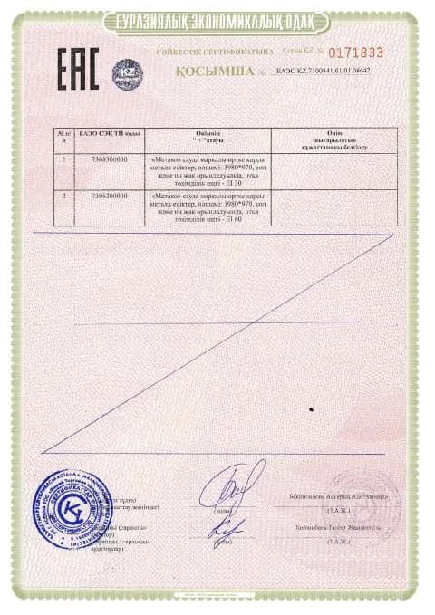 Приложение к сертификату соответствия ЕАЭС KZ.7100841.01.01.08642, версия на казахском языке